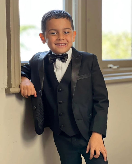 Boys Traditional Black Tuxedo Suit with Bow Tie