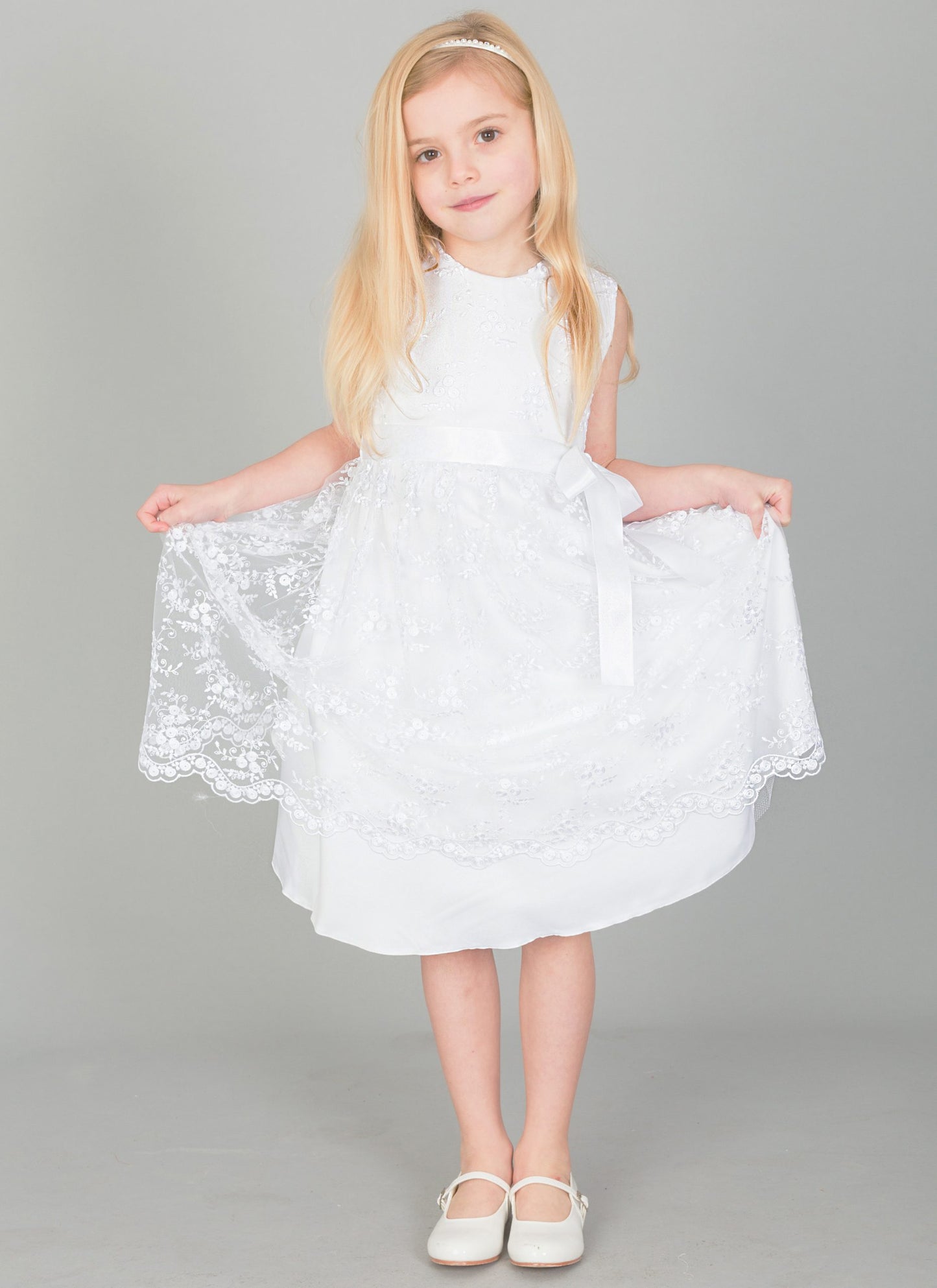 Girls Lace dress with Bow in IVORY or WHITE