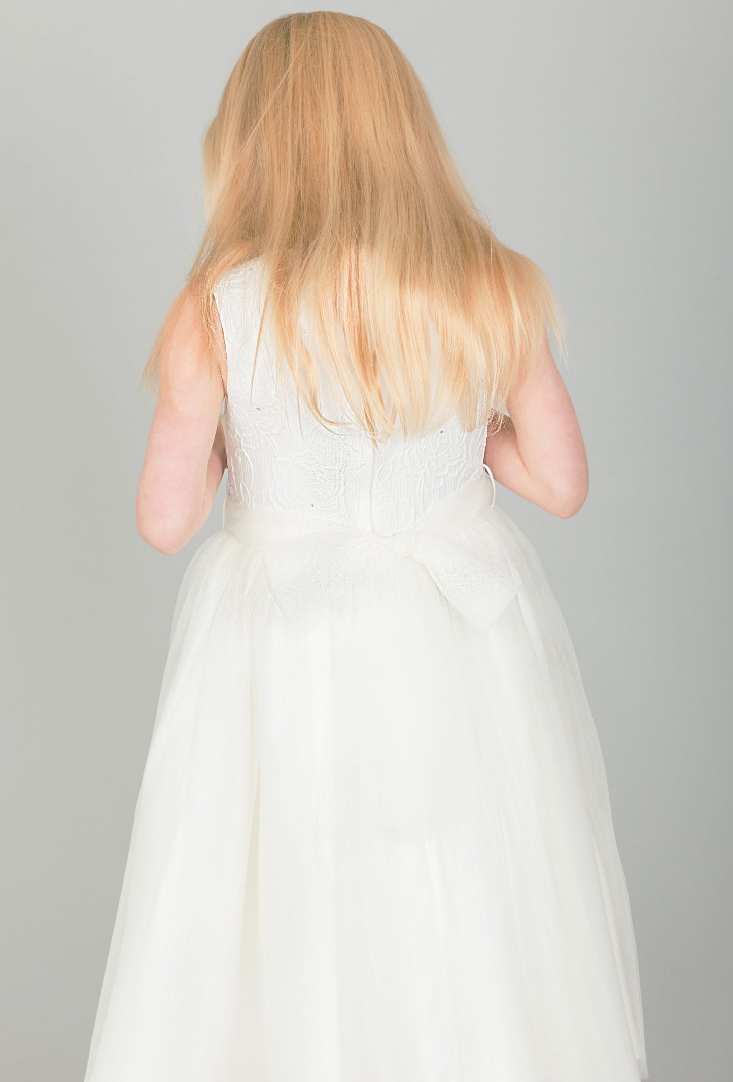 Girls White Flower diamond dress with sash belt