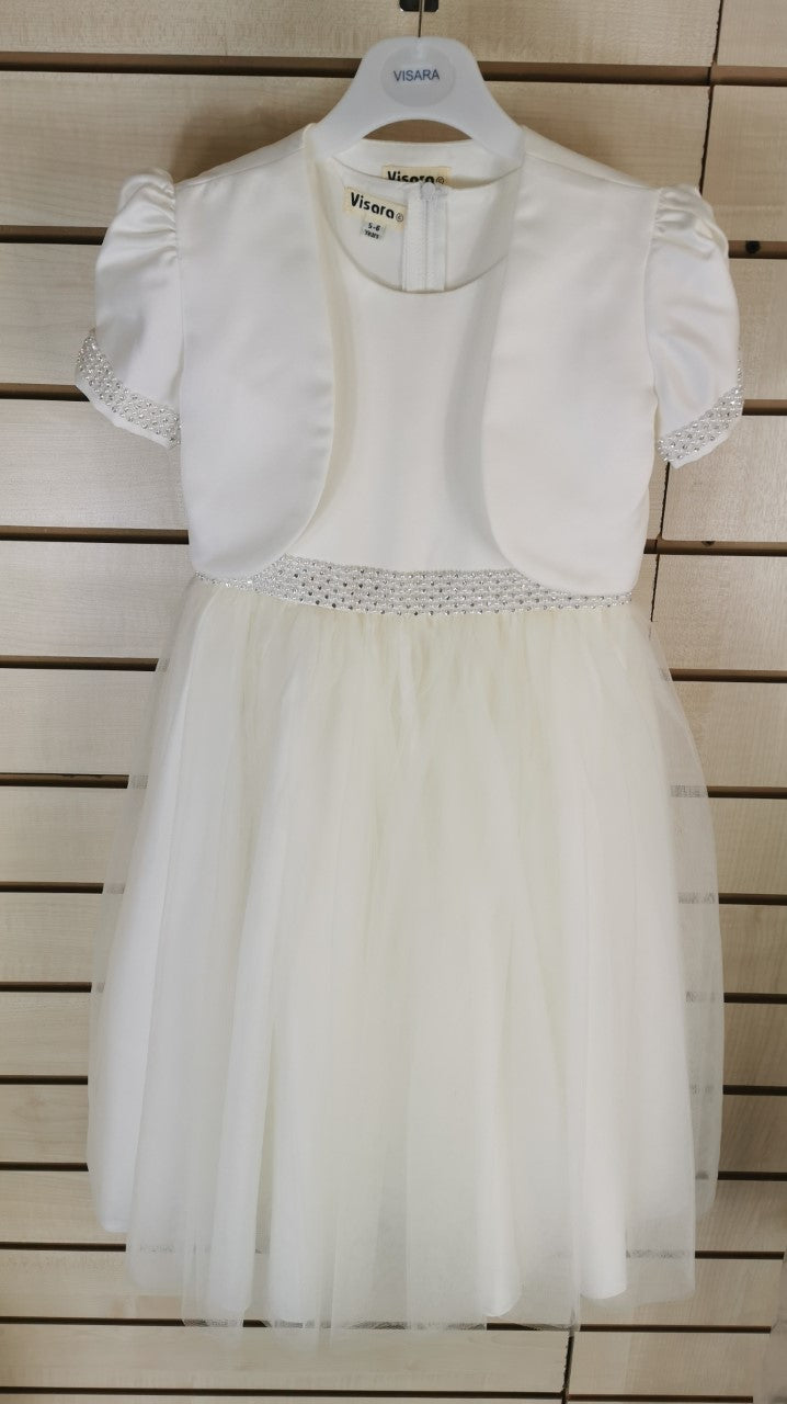 Girls Diamond Strip dress with Bag in IVORY or WHITE