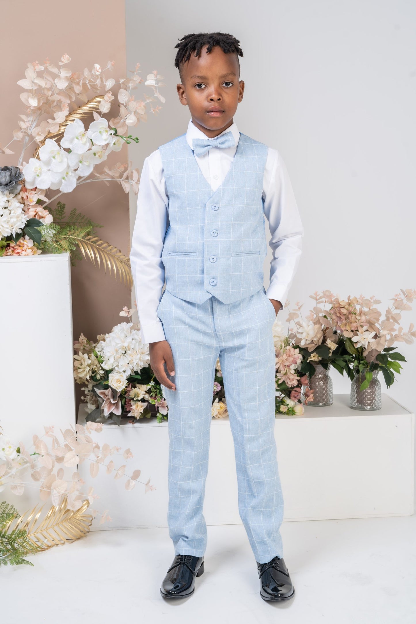 Boys 4 Piece check Suit with Shorts or Trousers