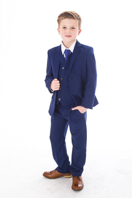 Boys Blue 5 Piece Suit Spotted Tie