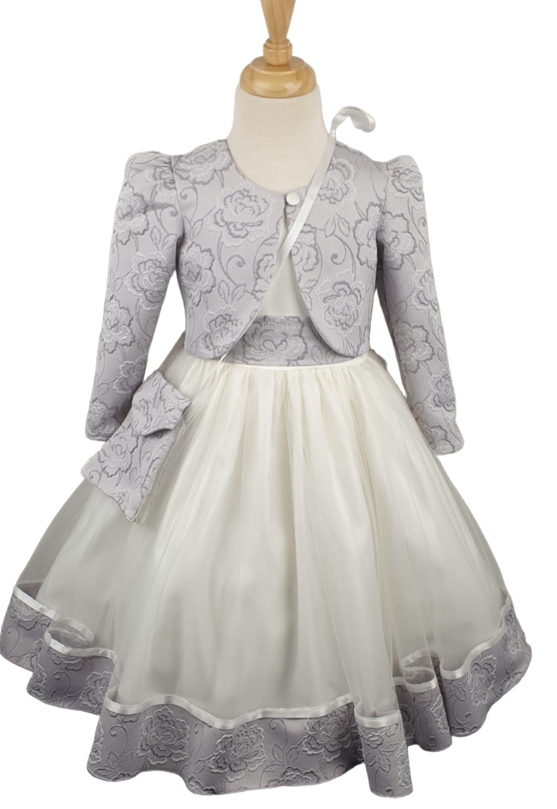 Girls Outfit Dress Jacket Bag Age 6 7 8 9 10 Ivory Silver Grey