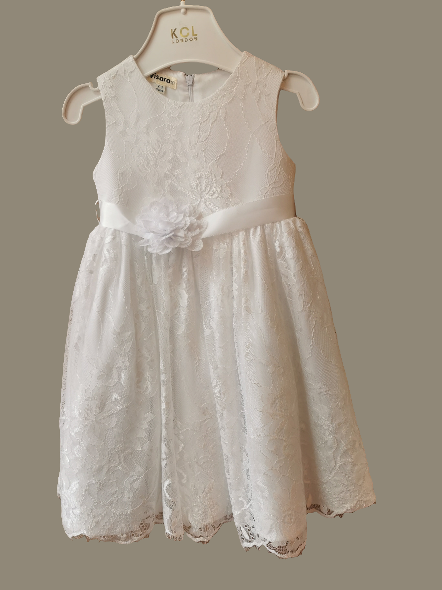 Girls Lace dress with Flower Corsage WHITE 2-3 & 9-10