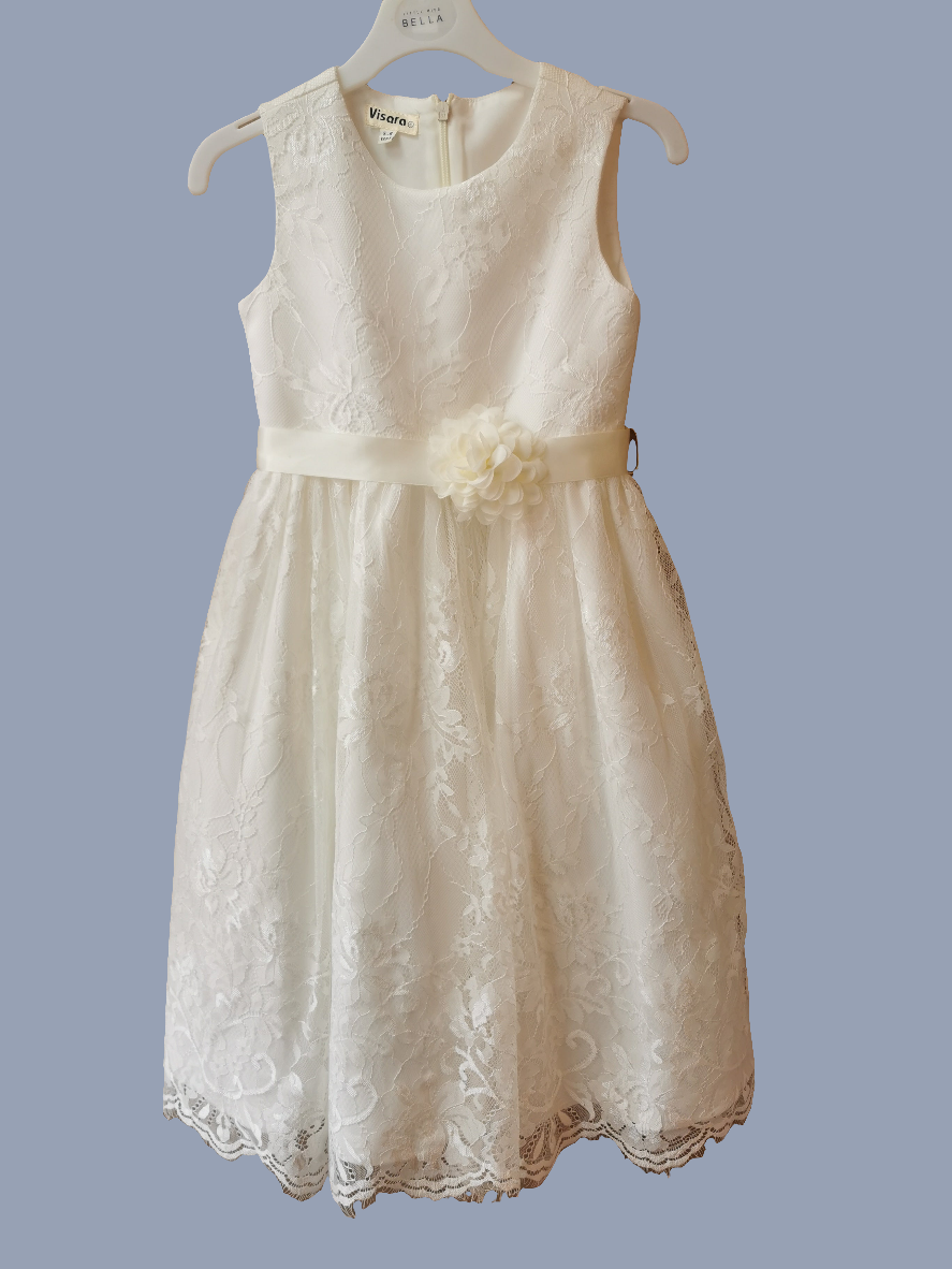 Girls Lace dress with Flower Corsage WHITE 2-3 & 9-10