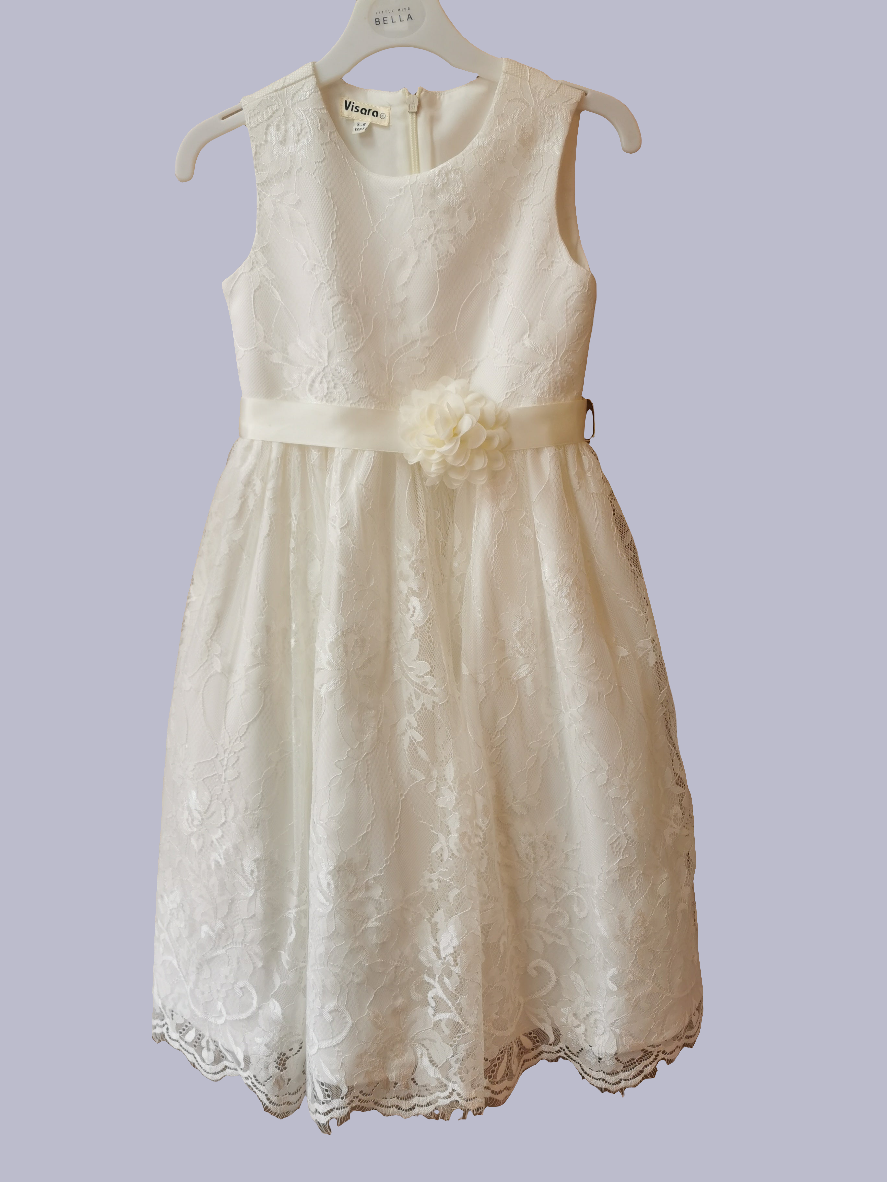 Girls Lace dress with Flower Corsage WHITE 2-3 & 9-10