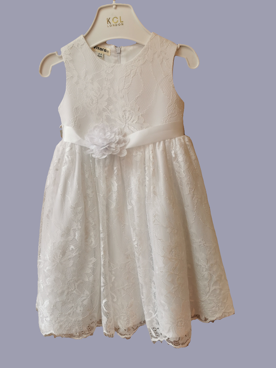 Girls Lace dress with Flower Corsage WHITE 2-3 & 9-10