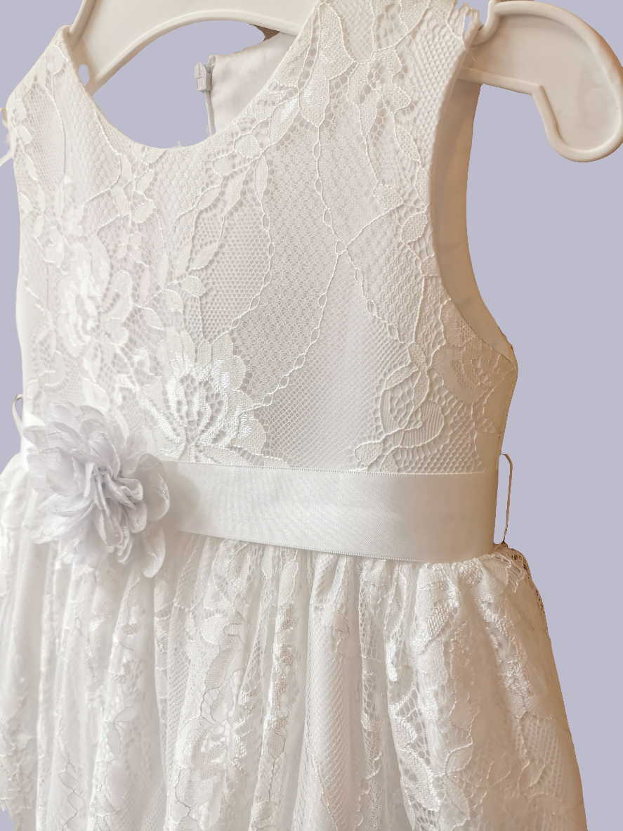 Girls Lace dress with Flower Corsage WHITE 2-3 & 9-10