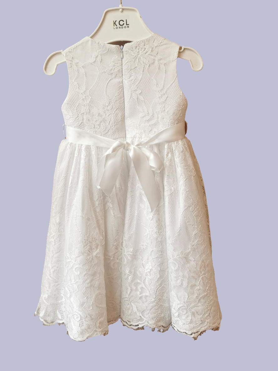 Girls Lace dress with Flower Corsage WHITE 2-3 & 9-10