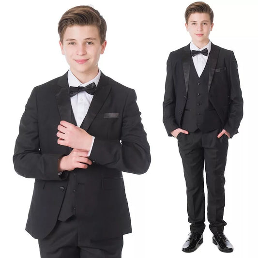 Boys Traditional Black Tuxedo Suit with Bow Tie Age 1 to 14