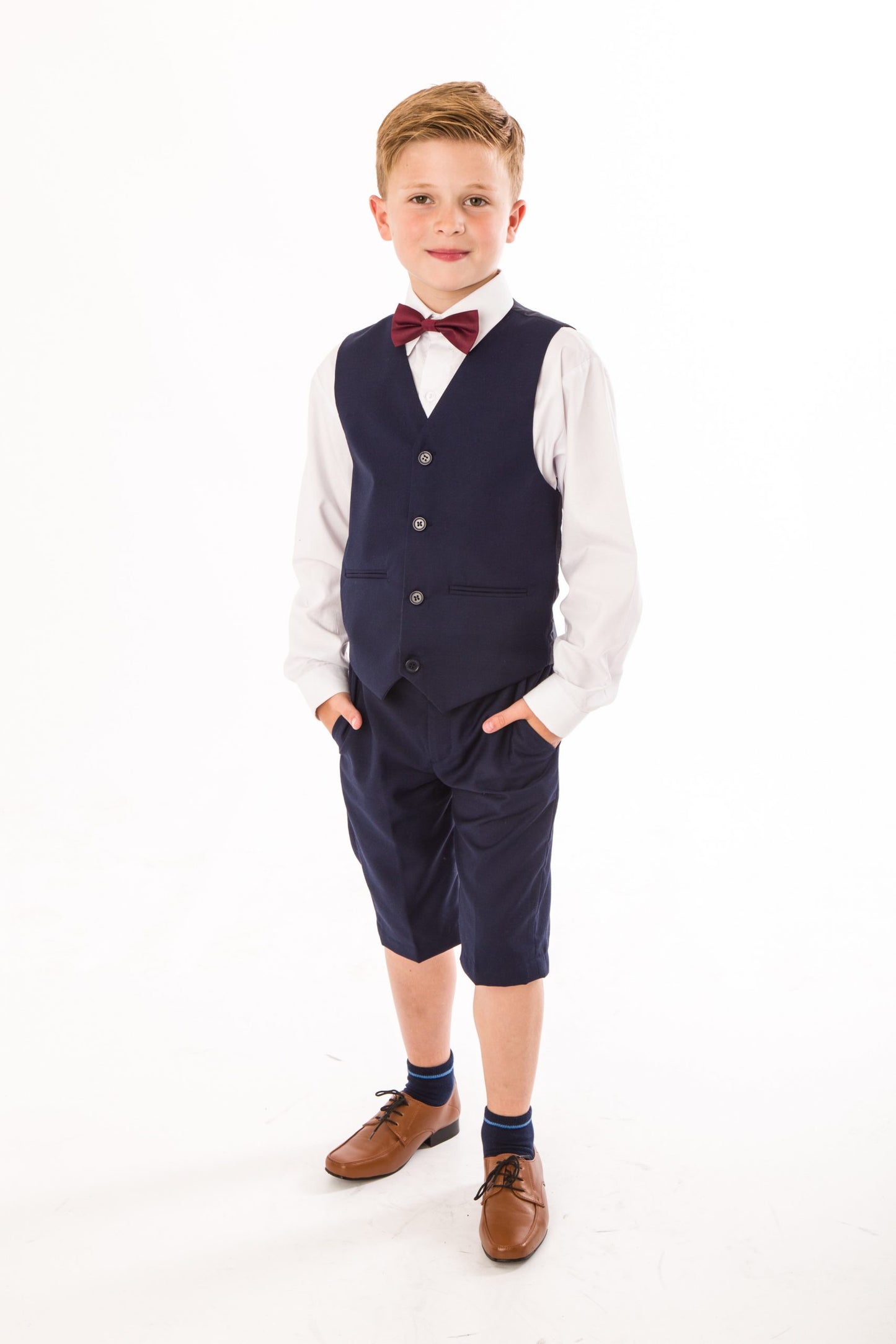 Boys 4 Piece Navy Suit with Shorts Dickie Bow