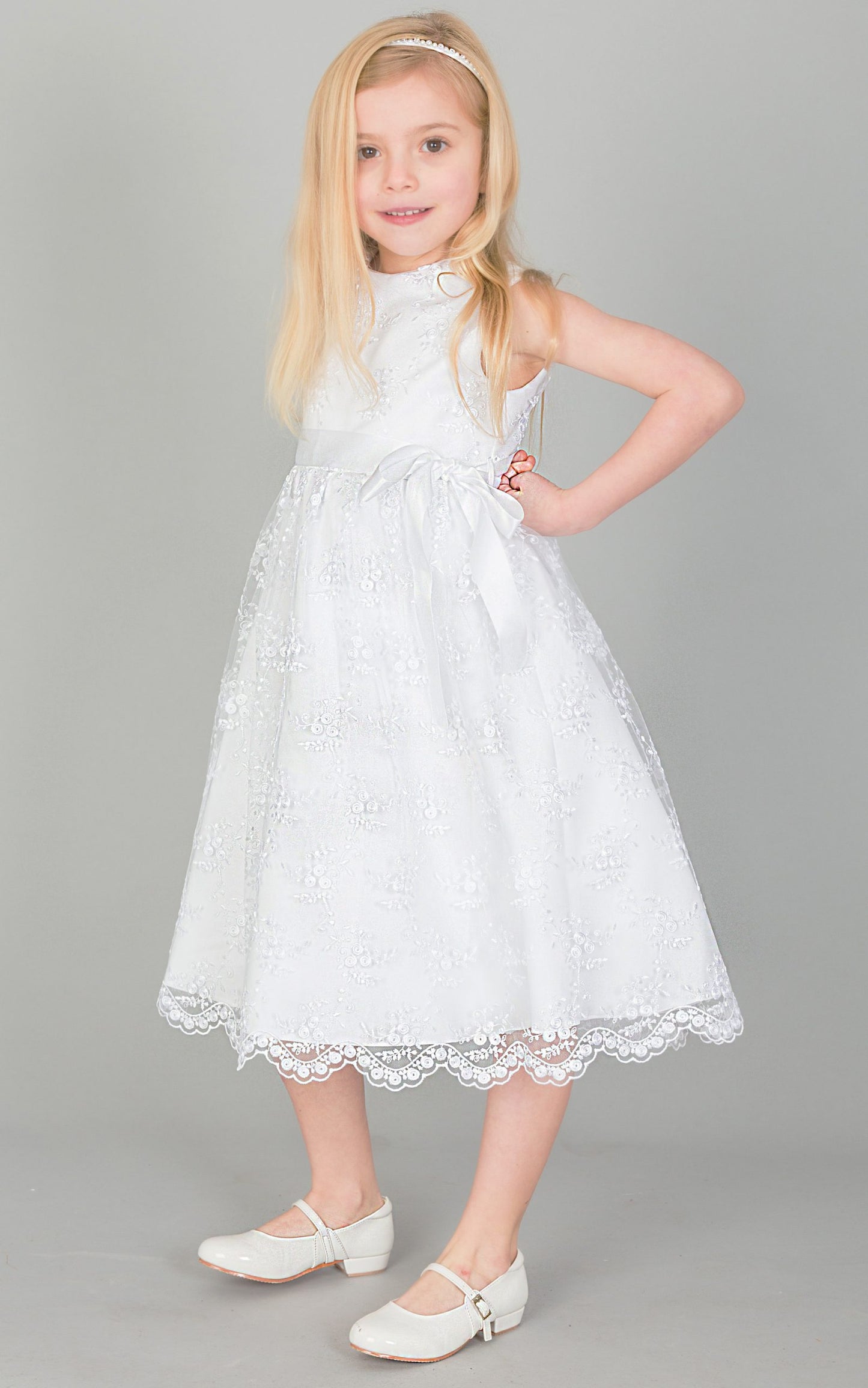 Girls Lace dress with Bow in IVORY or WHITE