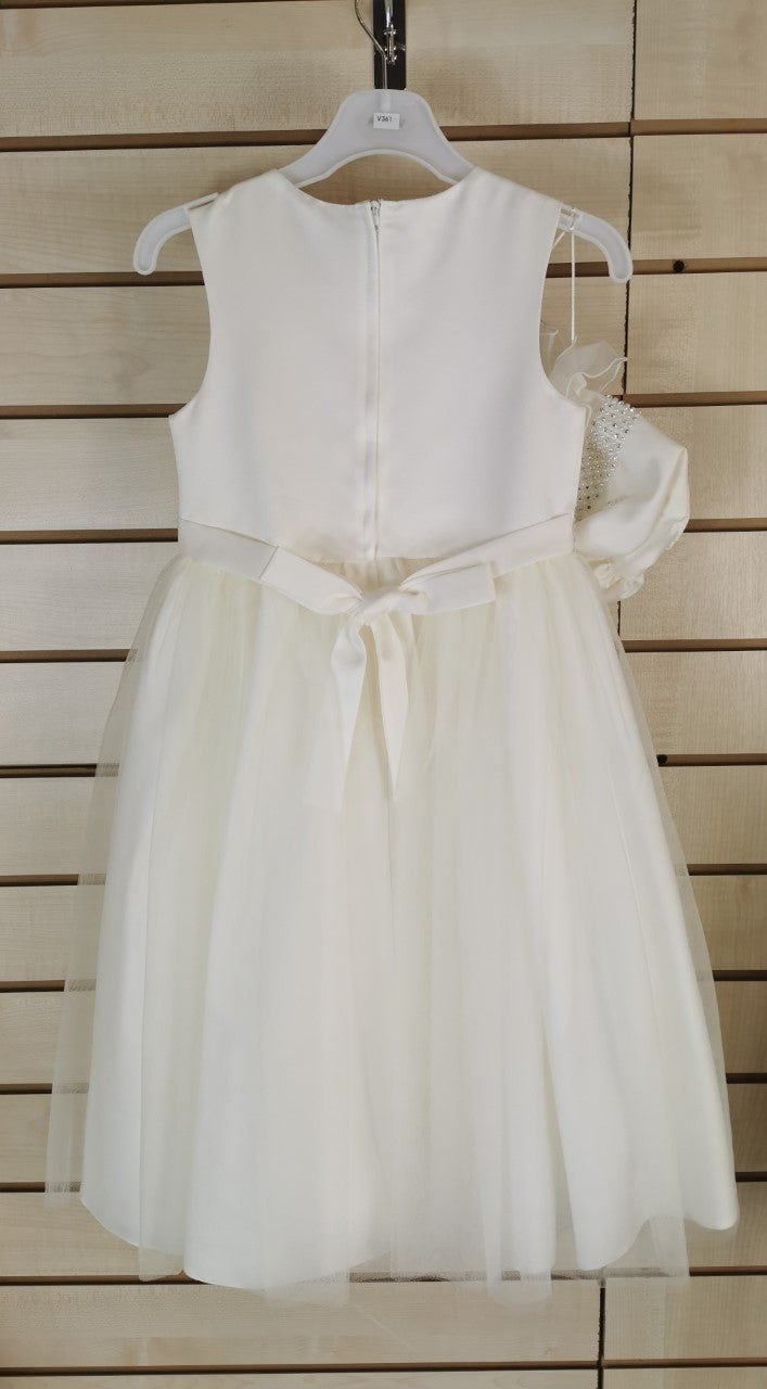 Girls Diamond Strip dress with Bag in IVORY or WHITE