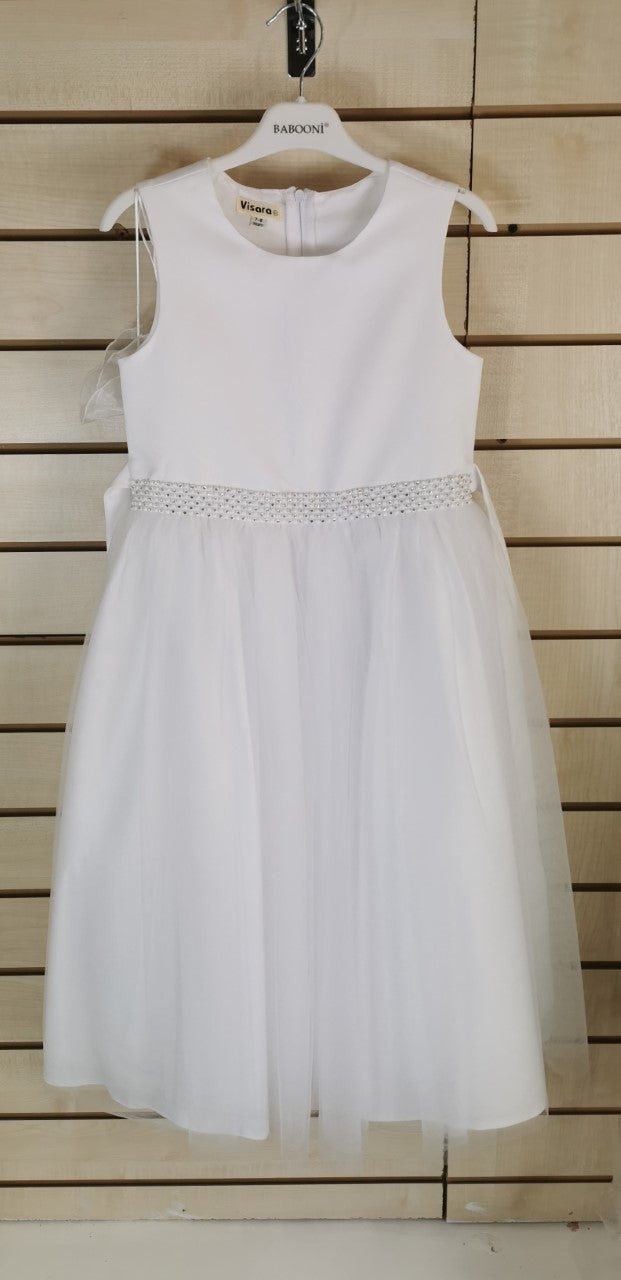 Girls Diamond Strip dress with Bag in IVORY or WHITE